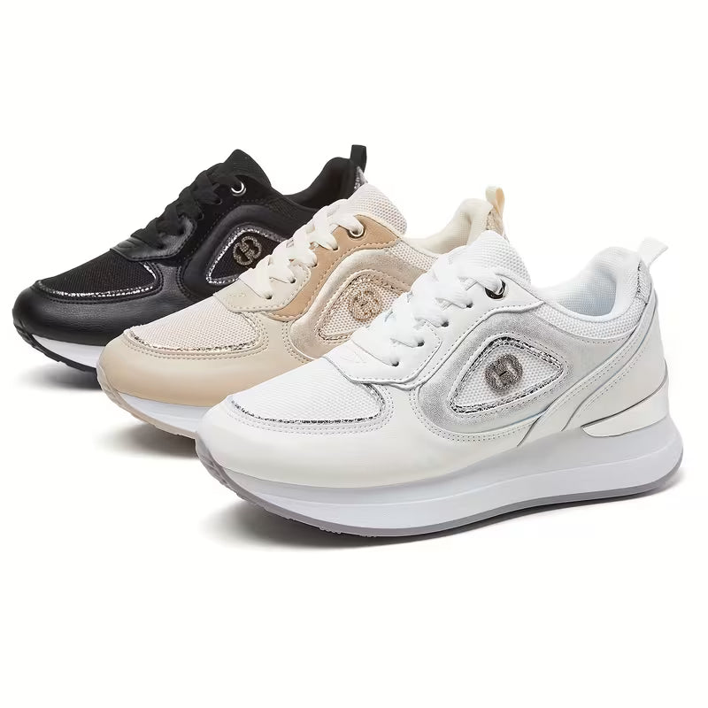 Stylish Women's Athletic Sneakers – Patchwork Design, Lightweight Rubber Sole, Slip-Resistant