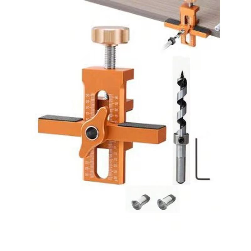 2-in-1 Cabinet Door Installation Template (Orange) - Aluminum Alloy Quick Mounting Jig with 7-40mm Range, Precision Woodworking Positioning Tool Set