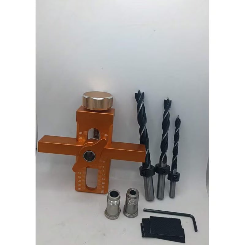 2-in-1 Cabinet Door Installation Template (Orange) - 6/8/10mm Perforated Mounting Jig with 7-40mm Range, Aluminum Alloy Woodworking Tool Kit