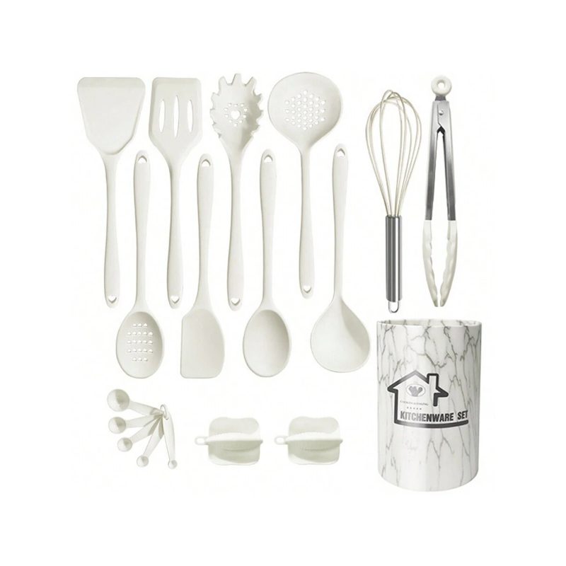 18-Piece Silicone Kitchen Utensil Set with Storage Basket – Cooking & Baking Tools