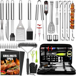 34-Piece Stainless Steel BBQ Grill Tool Set with Carry Bag & Heat-Resistant Gloves