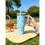 40oz Stainless Steel Tumbler – Pink Floral Design, Straw, Double-Wall Insulated Cup