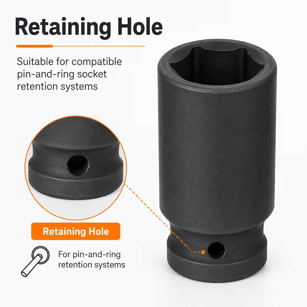 27mm Deep Impact Socket – Black, 1/2-Inch Drive, Long CR-Mo 6-Point Socket for Impact Wrench, Ratchet & Automotive Repair