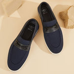 Pack Platinum Collection Men's Mesh Loafers - Navy & Dark Brown, Golden Metal Buckle Design Business Casual Shoes, Breathable Lightweight Wear-Resistant Versatile Flat Shoes
