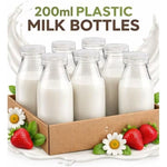 LUXORAQ 200ml Clear Juice Bottles – 12-Pack Reusable Plastic Bottles with Leak-Proof Lids