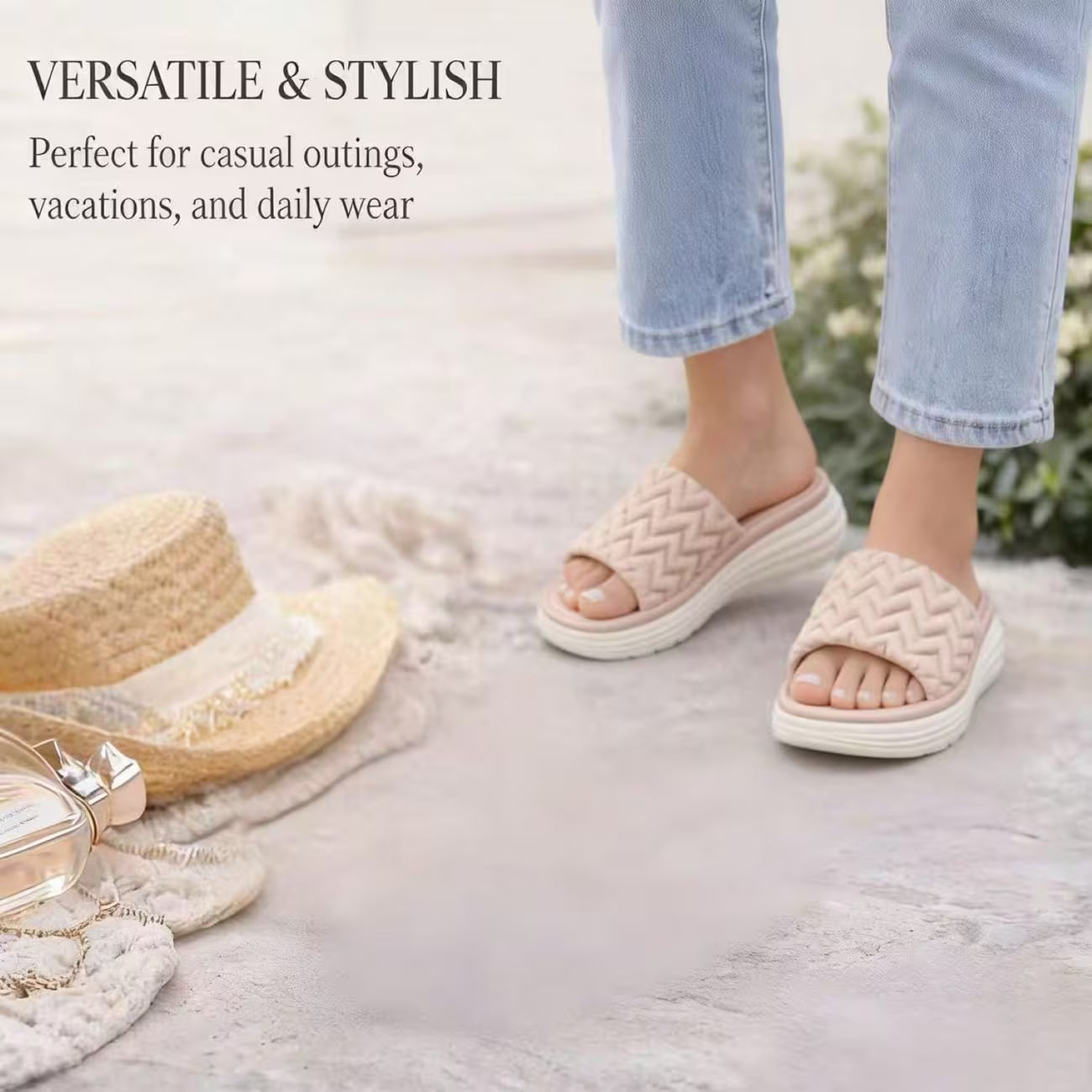 Women’s Quilted Platform Slide Sandals – Open-Toe Wedge Summer Shoes