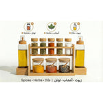 10-Piece Glass Spice Rack Set with Bamboo Organizer – Spice Jars, Spoons & Oil Bottles