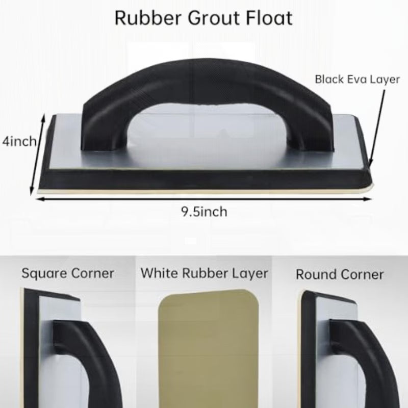 Square Notched Tile Trowel Set - Trowel & Float Set, 3 Stainless Steel Notched Trowels, Rubber Grout Float, 2 Grout Sponges & Work Gloves, Masonry Tiling Tools for Flooring Installation