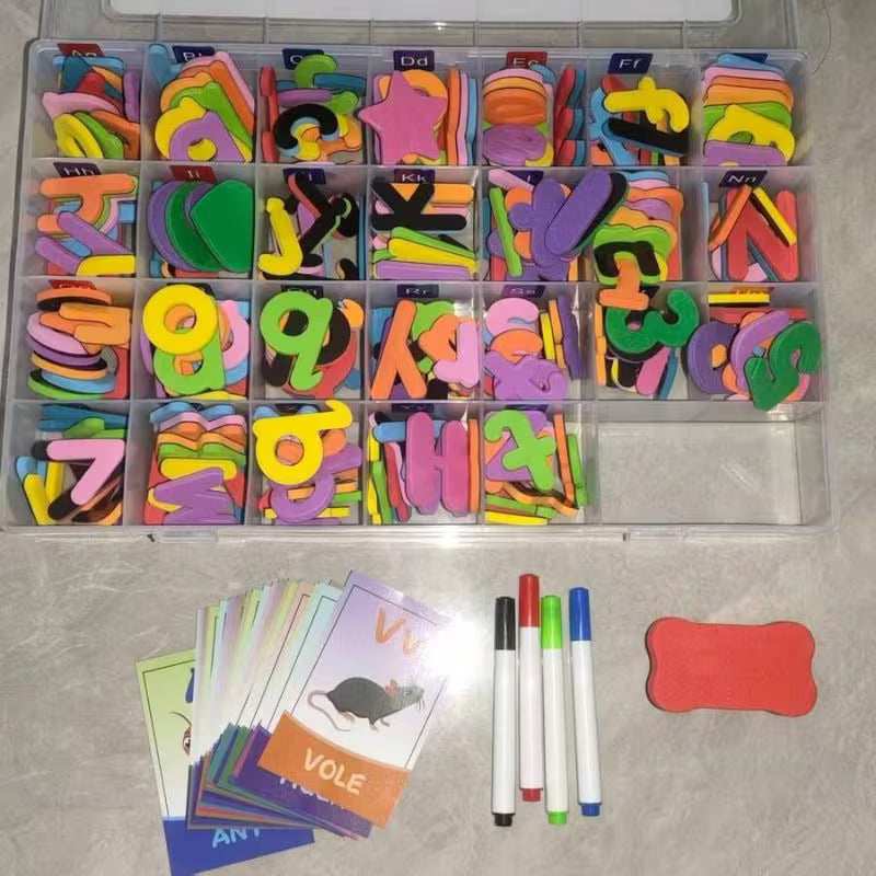 Multicolor 238-Piece Big & Small Foam ABC Letter Magnets Set – Educational Fridge Toys with Magnetic Board & Storage Box