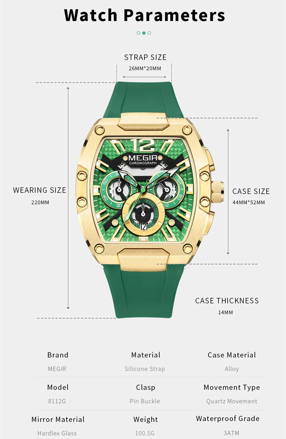 MEGIR 8112 – Bold Chronograph Watch with Calendar & Luminous Display
