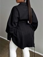 Plus Size Women’s A-Line Dress with Puff Sleeves, Tie Waist & Zipper