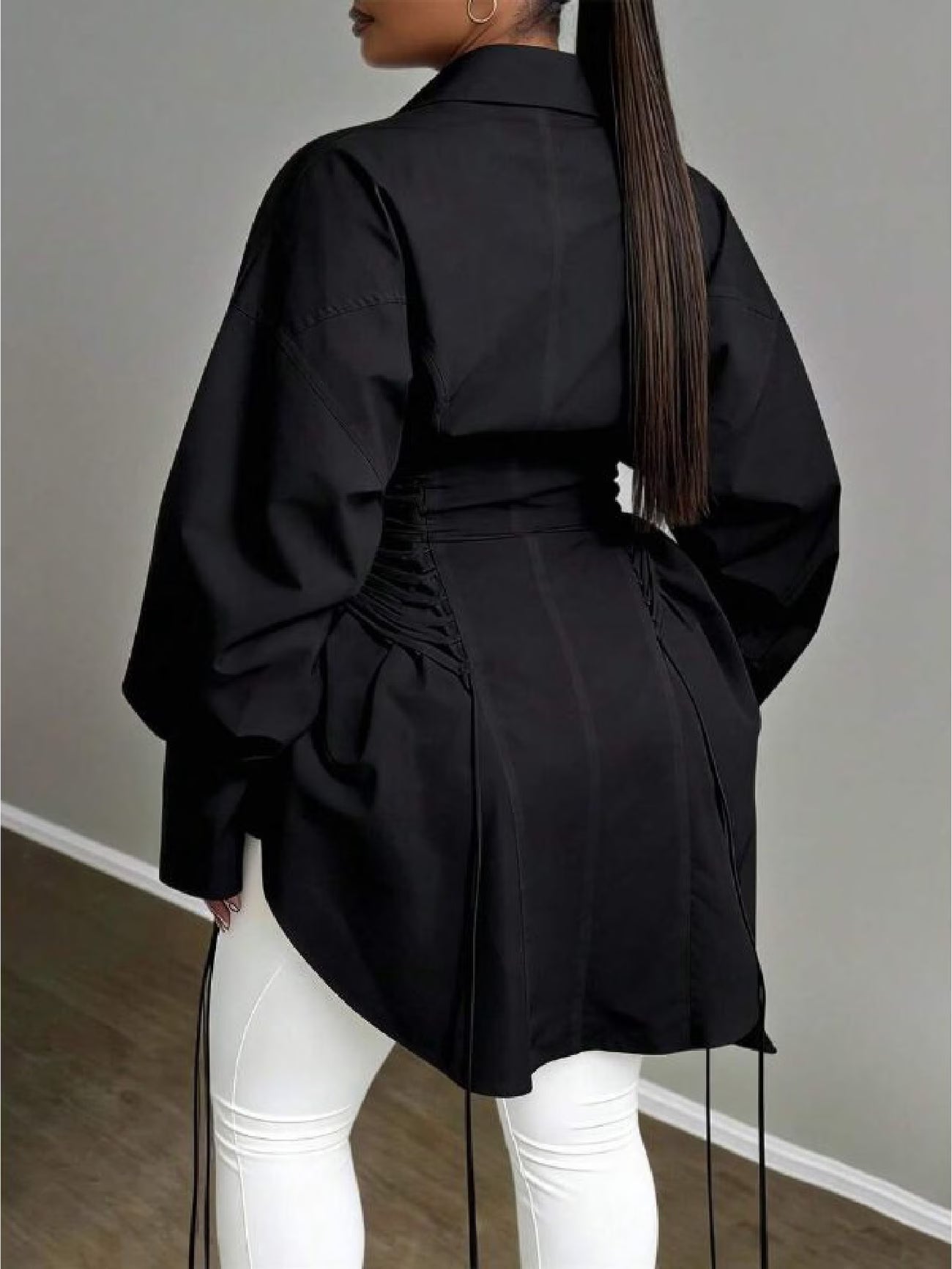 Plus Size Women’s A-Line Dress with Puff Sleeves, Tie Waist & Zipper