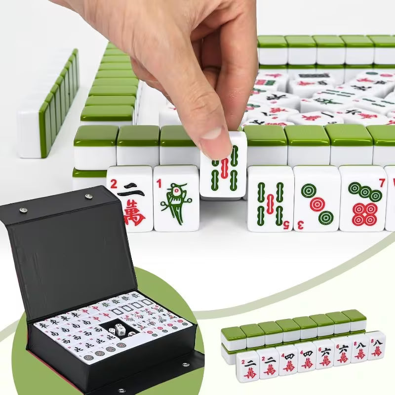 144pcs Mahjong Set - Classic Medium Mahjong Tile Set, Default Color Traditional Mahjong Game, Complete Playing Set for Travel, Family & Party Game Nights