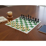 43.18cm X 43.18cm Tournament Chess Vinyl Foldable Chess Set - Green Chess Board with Solid Plastic Pieces, Professional Tournament Chess Game, Portable Foldable Board for Adults & Players
