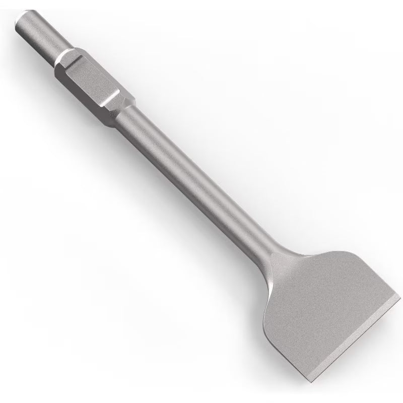 Heavy Duty Hex Shank Masonry Chisel - Silver, 10.16cm Thin Scraper, Alloy Steel Demolition Chisel, Concrete Crusher Tool, Hex Shank Hammer Drill Bit for Construction & Demolition