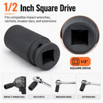27mm Deep Impact Socket – Black, 1/2-Inch Drive, Long CR-Mo 6-Point Socket for Impact Wrench, Ratchet & Automotive Repair