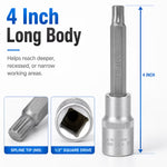 M9 Spline Bit Socket 1/2 Inch Drive (Silver) - 4 Inch Long CR-V Metal Triple Square Socket Tool for Ratchet, Car Repair & Workshop Maintenance