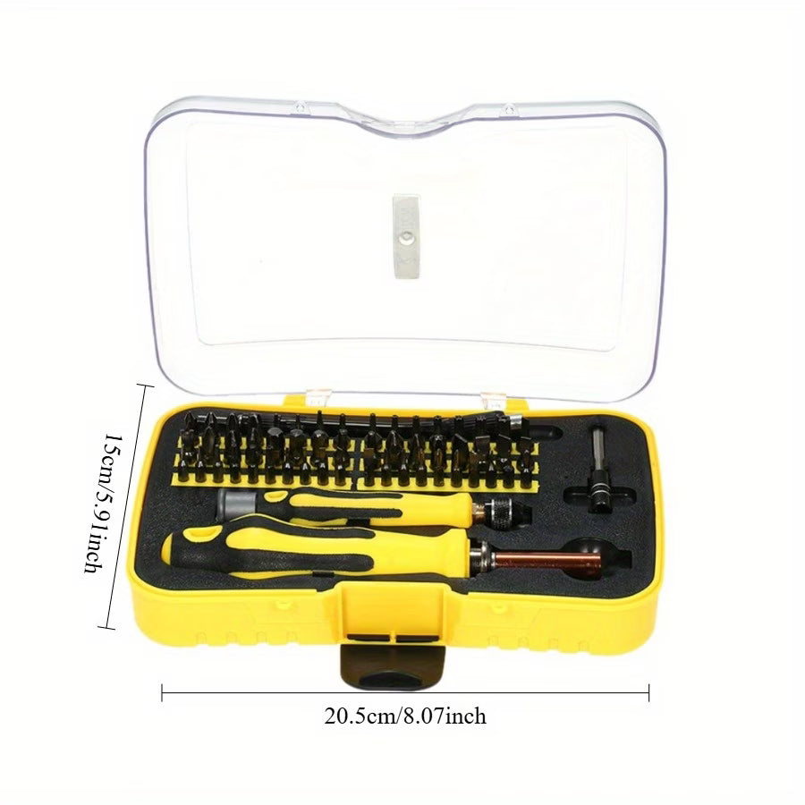 62pcs Portable Precision Magnetic Ratchet Screwdriver Bit Kit - Yellow, Multifunctional Hand Tool Set, Magnetic Screwdriver Bits, Phone Repair & Household Maintenance Tools, Compact Storage Case