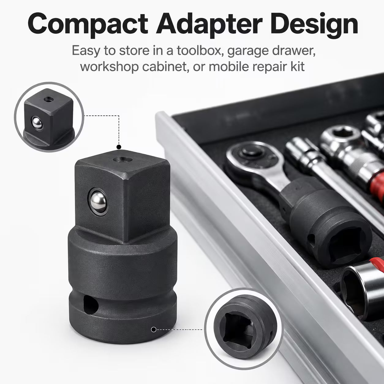 3/4-Inch Female to 1-Inch Male Impact Socket Adapter – Black, Chrome Molybdenum Steel Drive Converter for Impact Wrench & Breaker Bar