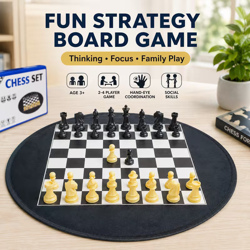 Classic Chess Board Game Set - Black & White Chess Board with Chess Pieces, 2-Player Strategy Board Game for Kids, Teens & Adults, Family Tabletop Game for Home, Travel, Learning & Game Night