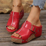 Women’s Red Retro Platform Sandals – Chunky Platform Heel with Mary Jane Strap