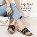 Women’s Flat Sandals with Golden Metal Accents – Open-Toe Summer Shoes