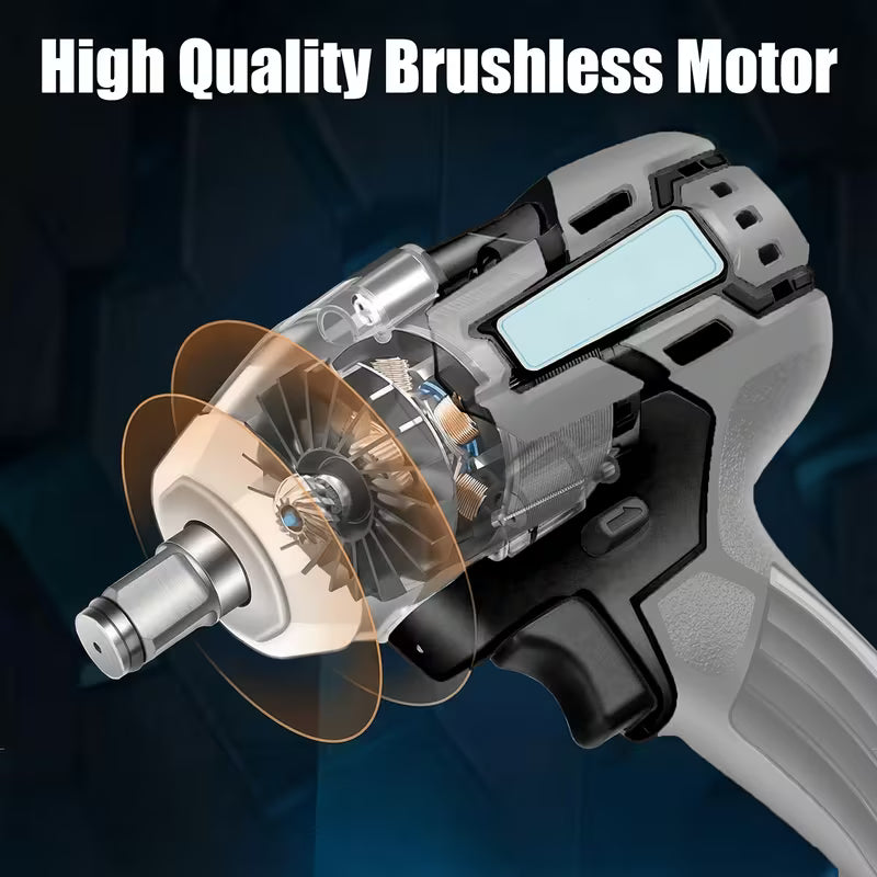 High-Torque Cordless Brushless 1/2" Impact Wrench Kit (Silver) – Powerful 4.0Ah Battery, Fast Charger & Accessories