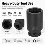 41mm Deep Impact Socket - Black, 3/4 Inch Square Drive, Cr-Mo Steel 6-Point Socket, Heavy-Duty Deep Socket for Impact Wrench, Ratchet & Breaker Bar, Automotive & Machinery Repair