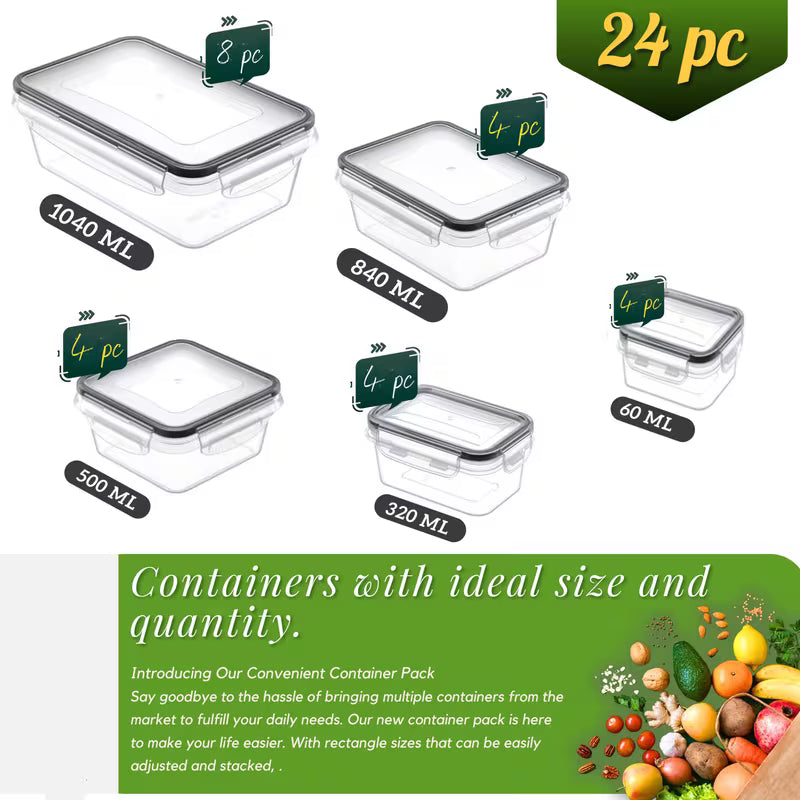 24-Piece Airtight Food Storage Container Set – BPA-Free Plastic with Leakproof Lids