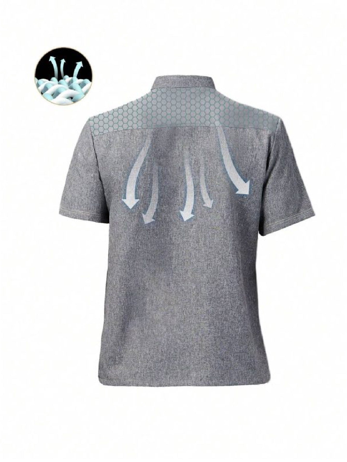Men’s Short-Sleeve Breathable Gray Chef Jacket in Grey (Size: AE XXS) – Neck Button-Front Summer Mesh Uniform