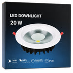 20W LED Downlight – White, 6500K Cool White Round Recessed Ceiling Light with 1400LM Output, LED Driver, 168mm Diameter & 140mm Cutout for Home, Office & Shop Use