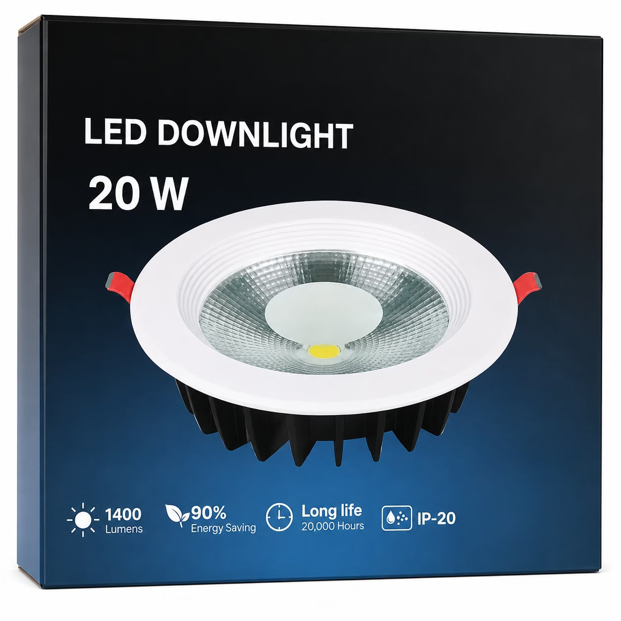20W LED Downlight – White, 6500K Cool White Round Recessed Ceiling Light with 1400LM Output, LED Driver, 168mm Diameter & 140mm Cutout for Home, Office & Shop Use