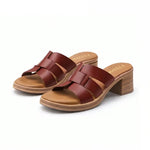 Women’s Retro Woven Mule Sandals – Cross-Weave Slip-On Mid Block Heel Shoes