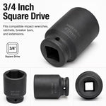 41mm Deep Impact Socket - Black, 3/4 Inch Square Drive, Cr-Mo Steel 6-Point Socket, Heavy-Duty Deep Socket for Impact Wrench, Ratchet & Breaker Bar, Automotive & Machinery Repair
