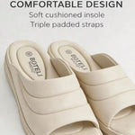 Women’s Quilted Platform Slide Sandals – Cushioned Strap Open-Toe Wedge Shoes