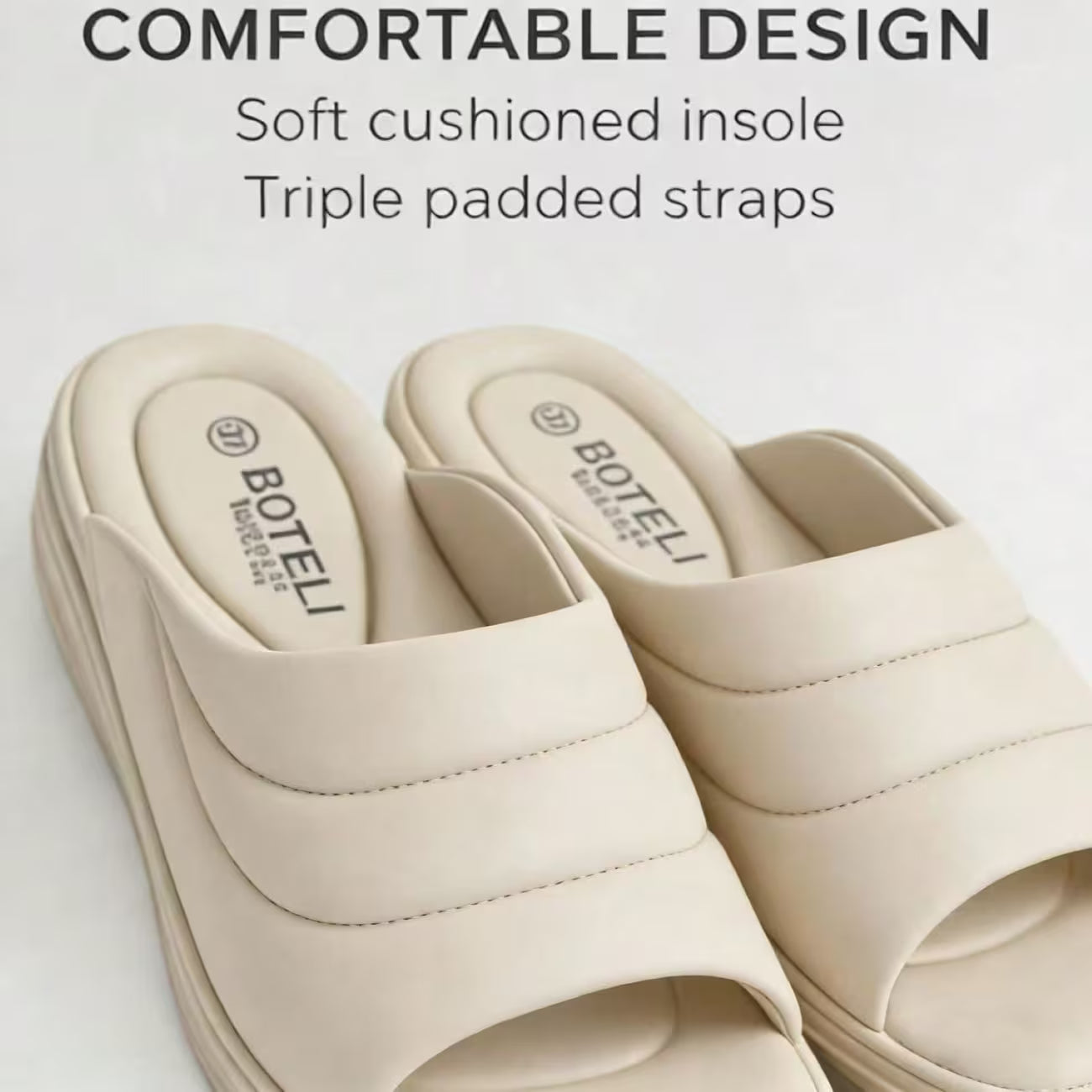 Women’s Quilted Platform Slide Sandals – Cushioned Strap Open-Toe Wedge Shoes