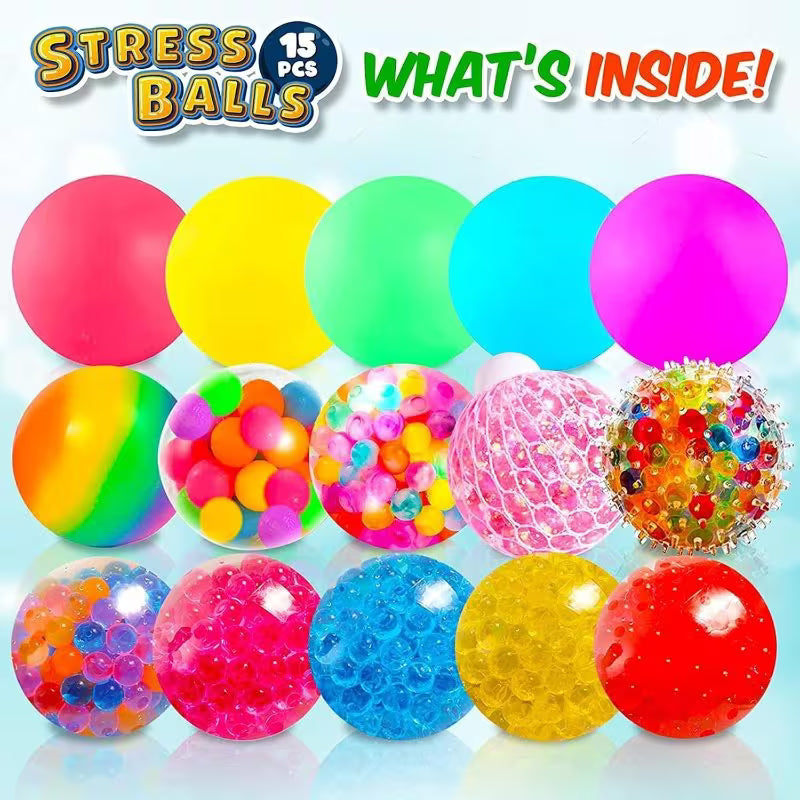15PCS Multi-Color Sensory Squeeze Balls Set – Fidget Toys for Kids & Adults, Stress Relief Squeeze Balls for Sensory Play, Relaxation & Focus