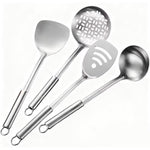 4-Piece Stainless Steel Kitchen Utensil Set – Wok Spatula, Ladle & Slotted Spoons