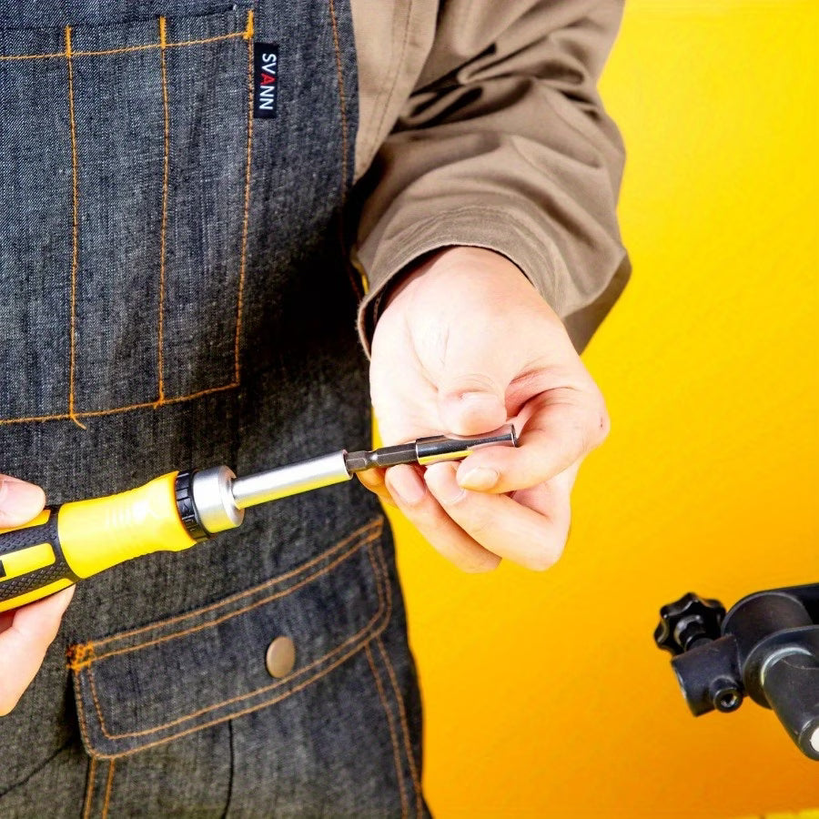 62pcs Portable Precision Magnetic Ratchet Screwdriver Bit Kit - Yellow, Multifunctional Hand Tool Set, Magnetic Screwdriver Bits, Phone Repair & Household Maintenance Tools, Compact Storage Case