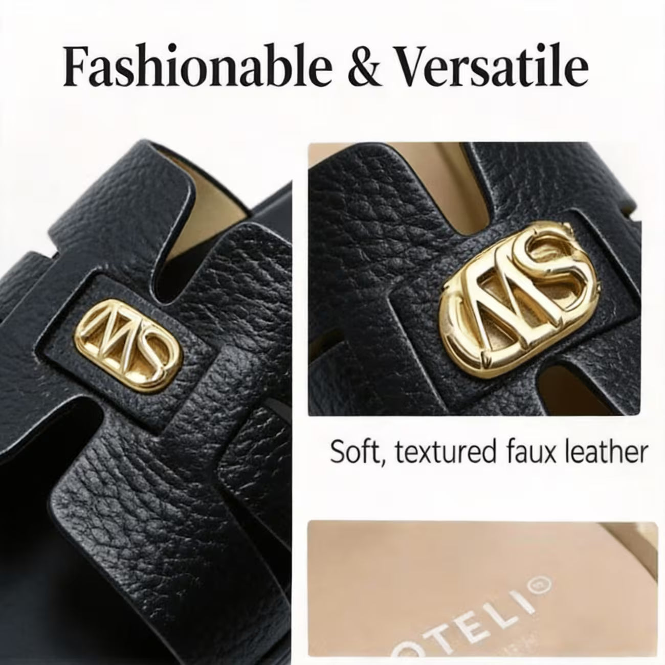 Women’s Cross-Strap Flat Slide Sandals – Open-Toe Shoes with Golden Buckle
