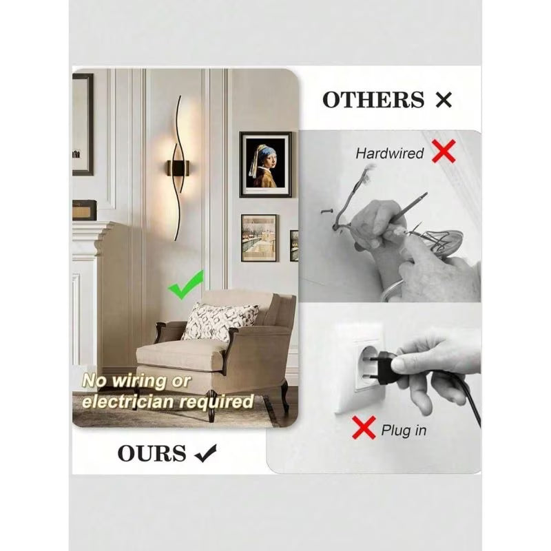 Rechargeable Mirror Wall Lights - Black, 2pcs 40cm Modern Wall Lamps with Remote Control, Wireless USB Powered LED Lighting, Luxury Home Decor for Bathroom, Living Room, Hallway, Dining Room & Cabinet