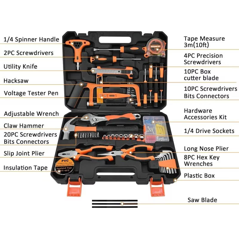 80PCS Hand Tool Set – Black & Silver, Carbon Steel Screwdrivers, Socket Set, Wrench & Pliers with Hard Carrying Case for Home, Office, Workshop & DIY Use