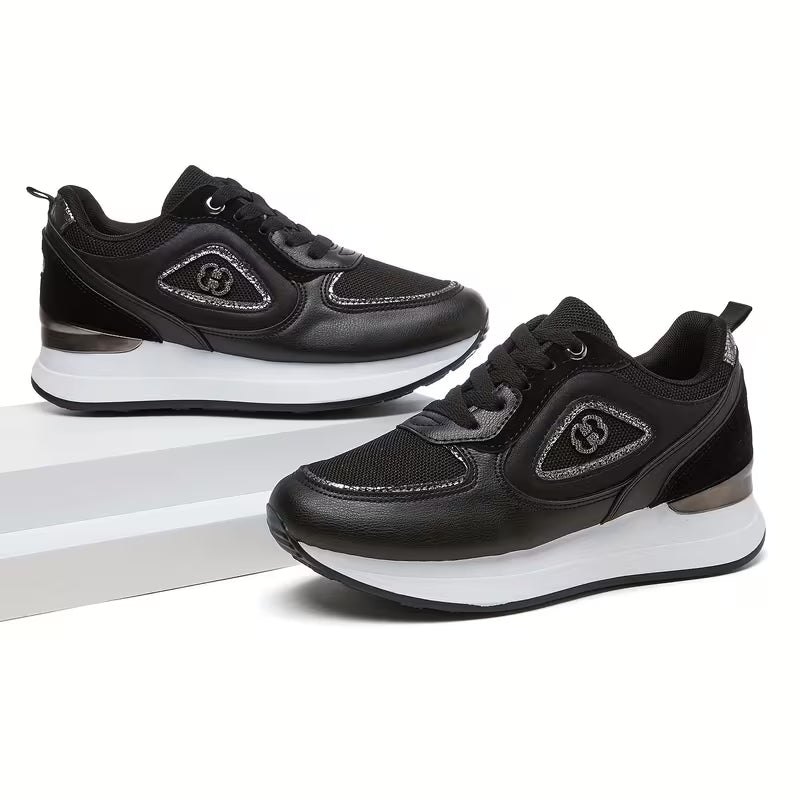 Stylish Women's Athletic Sneakers – Patchwork Design, Lightweight Rubber Sole, Slip-Resistant
