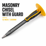 12-Inch 300mm Point Chisel – Black & Red, Masonry Concrete Chisel with Hand Guard & Protective Grip for Brick, Stone, Tile & DIY