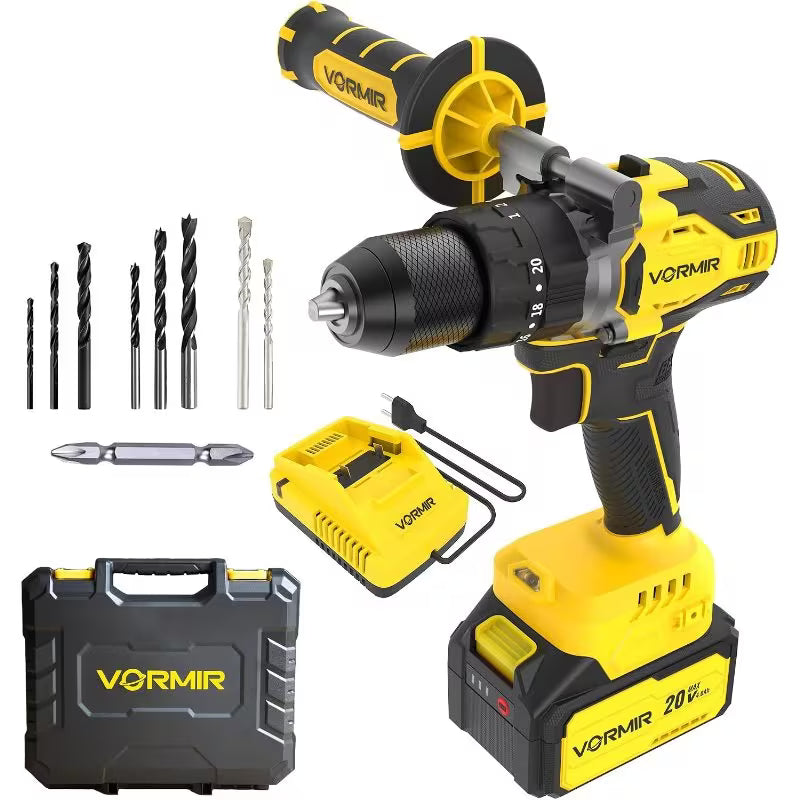 VORMIR VR BD21-80 20V Brushless Cordless Impact Drill (Yellow & Black) – 80Nm Torque, 13mm Metal Chuck & 4.0Ah Battery Kit