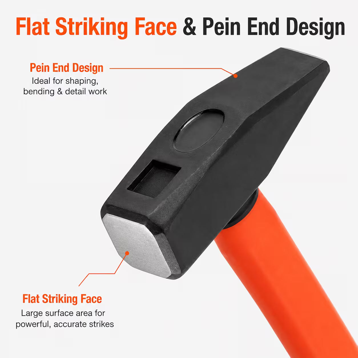 1500g Bench Hammer – Black & Silver, Fiberglass Handle with Rubber Grip and Heavy-Duty Steel Head for Workshop, Construction, Repair & DIY Use