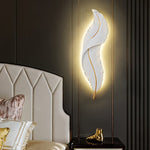 Modern Large Feather LED Wall Light - White, Remote Control, Semi-Recessed Ambient Sconce, Glass Shade, Decorative Wall-Mounted Light Fixture for Entrance Hall, Corridor, Aisle & Home