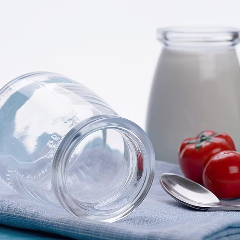 LUXORAQ 6-Piece Glass Yogurt Jars – 100ml Reusable Containers with Lids