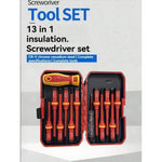 13-Piece Insulated Screwdriver Set – Multi-Color, 1000V Electrical Protection, Interchangeable Heads & Carrying Bag