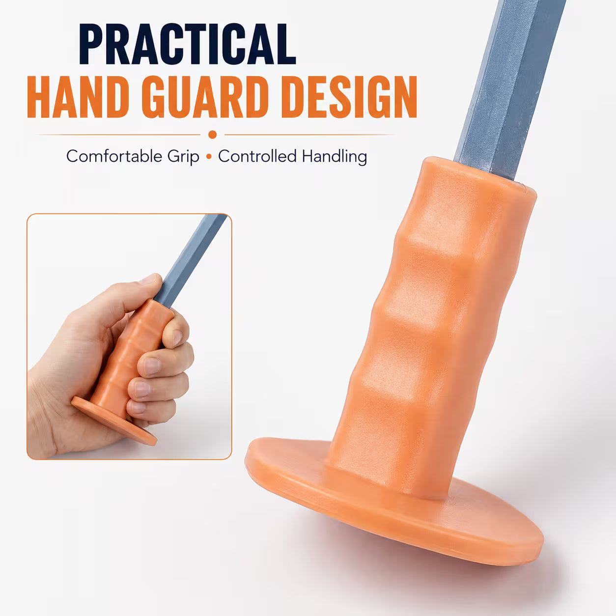 300mm Flat Masonry Chisel with Hand Guard (Gray) - 16 x 23mm Reinforced Hand Chisel for Concrete, Brick & Wall Work